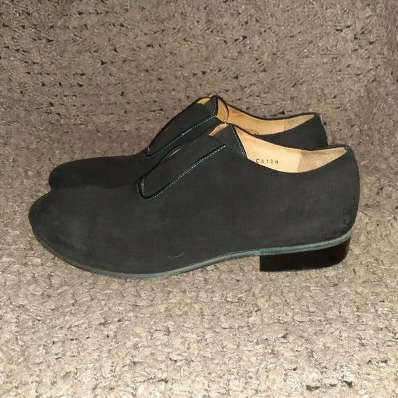 JOHN FLUEVOG-Kingsley-Black Waxed Suede-Laceless Oxford-SZ 7.5 Men-Near Mint - Picture 2 of 9